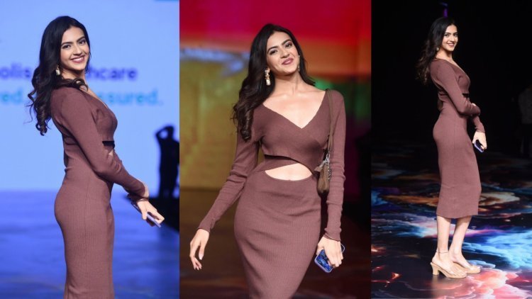 Kashika Kapoor Turns Heads at Bombay Times Fashion Week in a Dazzling Brown Dress with a Plunging Neckline