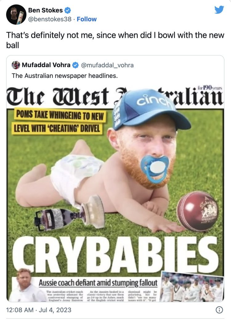 ENG vs AUS: Australian media published this photo on the front page, Ben Stokes lashed out like this