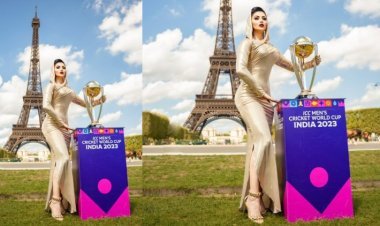 Urvashi Rautela Makes History by Unveiling Cricket World Cup 2023 Trophy in Front of Eiffel Tower