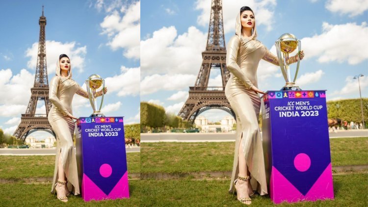 Urvashi Rautela Makes History by Unveiling Cricket World Cup 2023 Trophy in Front of Eiffel Tower