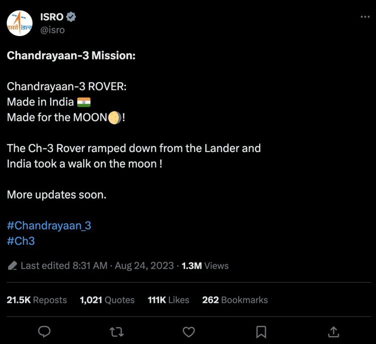 Chandrayaan 3: Rover Pragyan came out of the lander, started walking on the moon, ISRO said this by tweeting