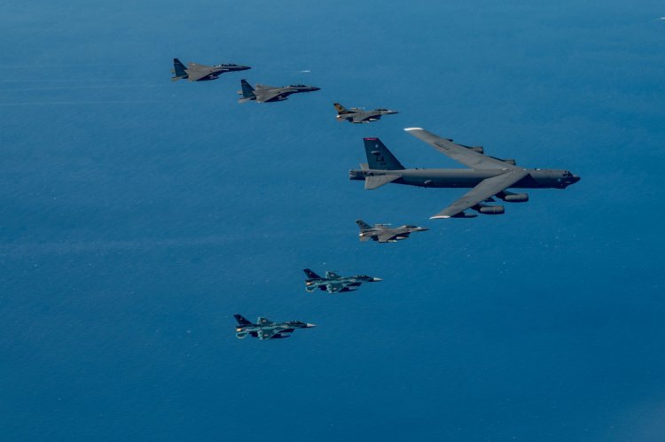 South Korea, America and Japan conducted trilateral military air exercise, these warplanes including B-52 took part