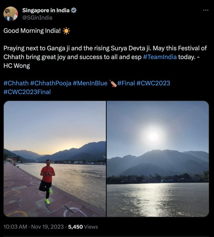 'May today bring a lot of happiness and success to Team India' Singapore High Commissioner Simon Wong prayer to Mother Ganga and Sun God