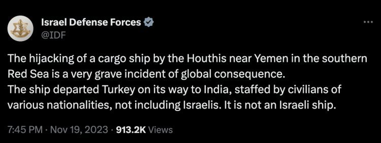 Yemen's Houthi rebels hijacked a ship coming to India, linked it to Israel; Said- had already warned