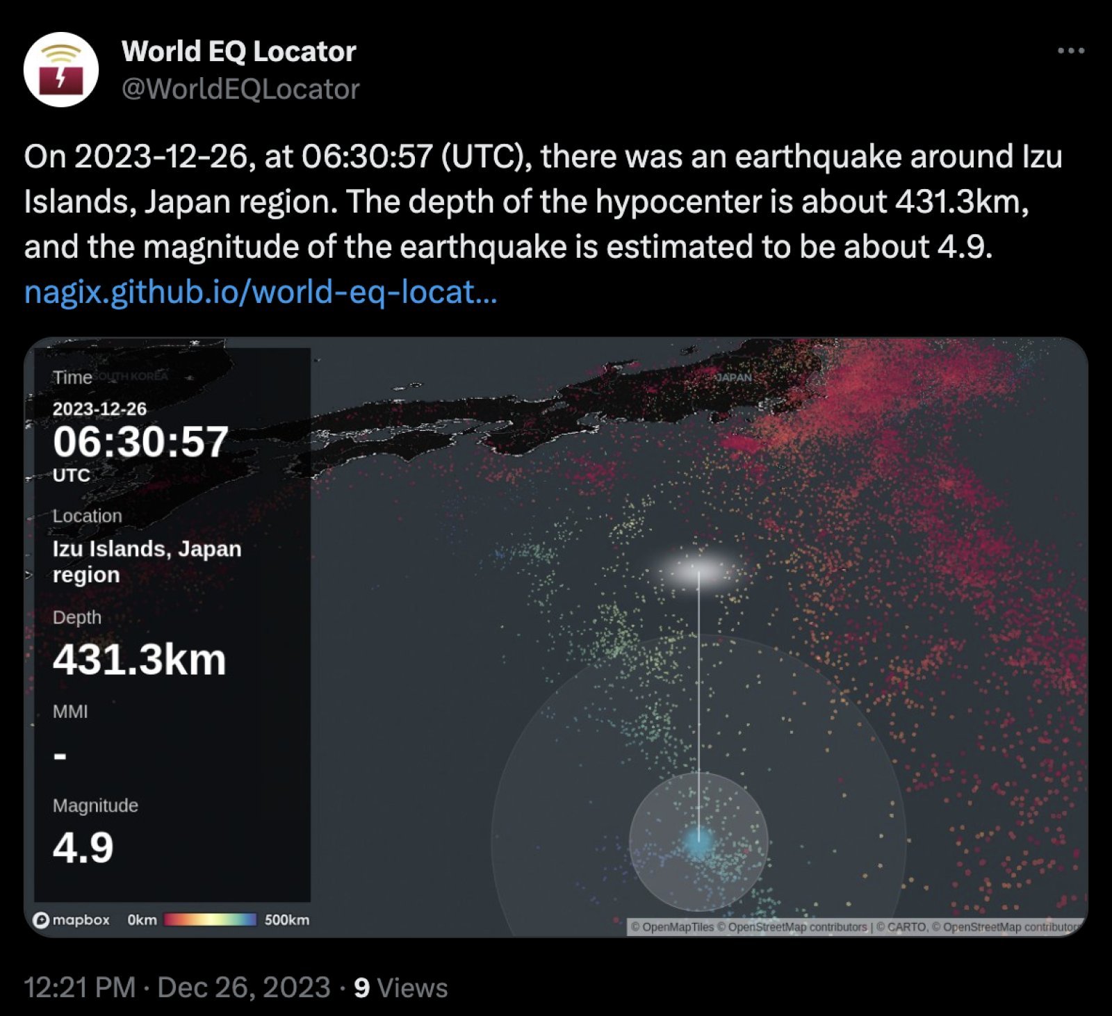 Earthquake hits Japan again, intensity of 4.9 on Richter scale