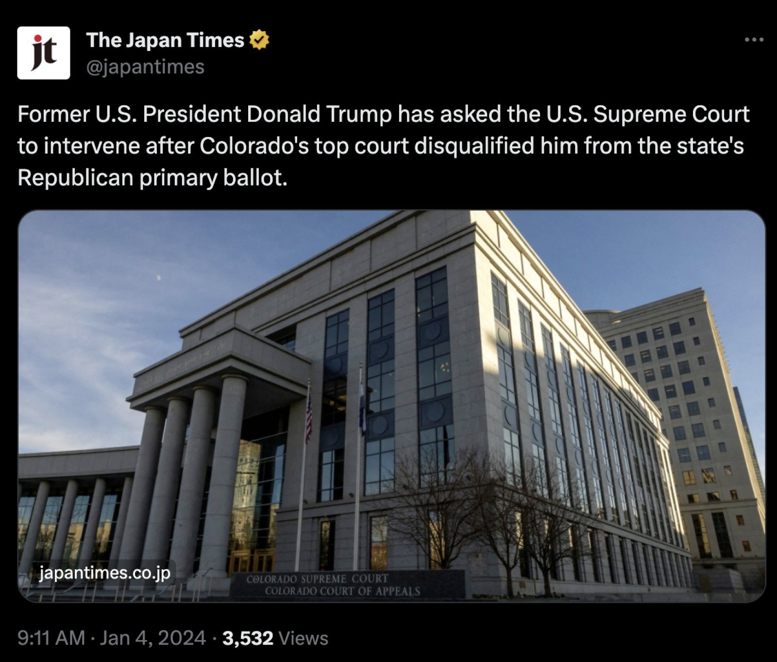 Donald Trump reached Supreme Court, challenged the decision to ban on ballot in Colorado