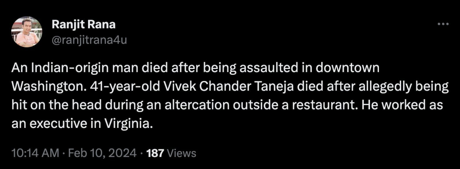 Another Indian-origin person died in America, was injured in an attack outside a restaurant