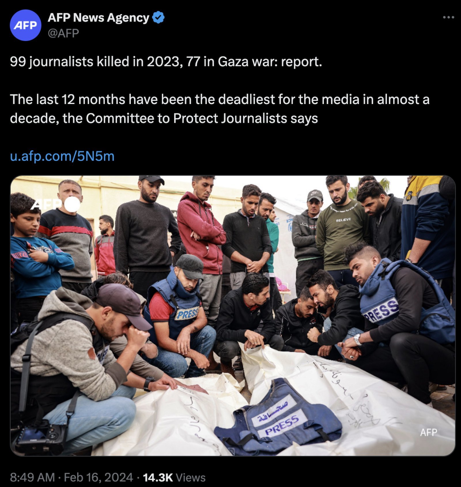 99 journalists lost their lives in 2023, 77 became victims of Israel-Hamas war