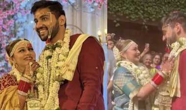 Ishqbaaz fame Neha Lakshmi Iyer gets married walks with Rudraysh Joshi in red Nauvari saree