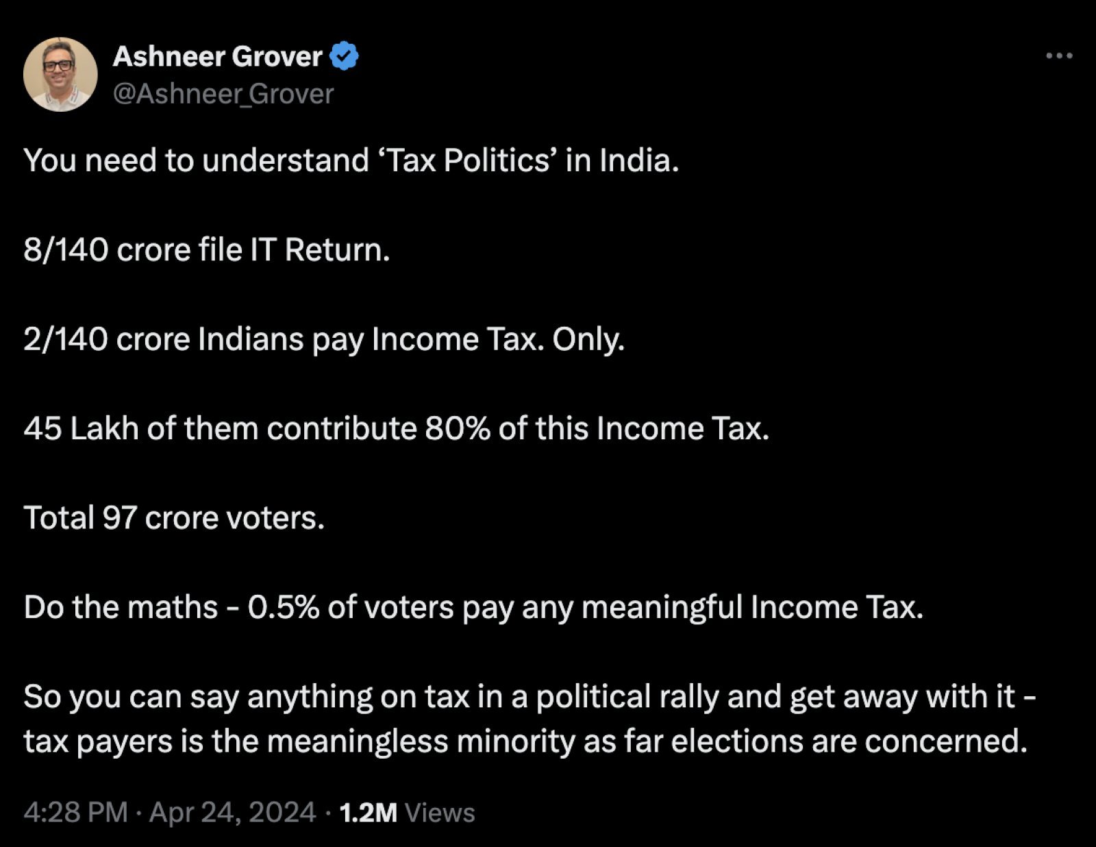 Ashneer Grover took a jibe at Pitroda's statement on inheritance tax, said - taxpayers become meaningless at the time of elections