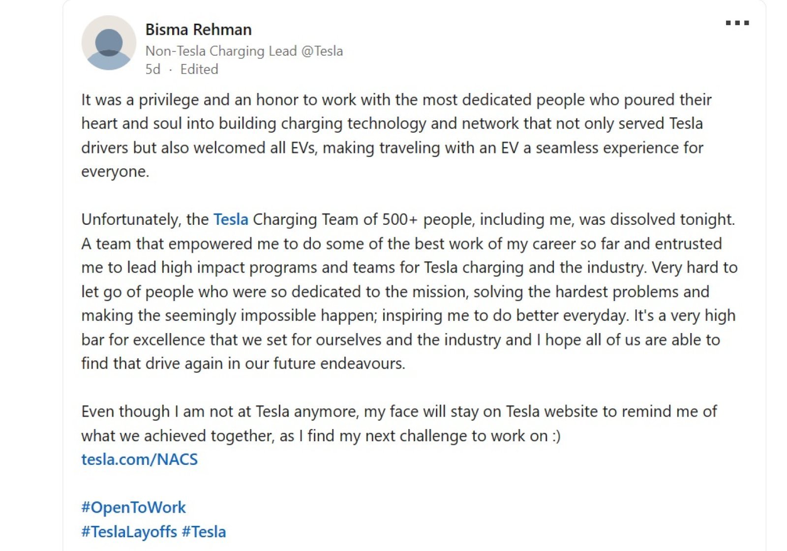 'It is very difficult to leave those people...'; Pakistani origin woman wrote an emotional post after being fired from Tesla