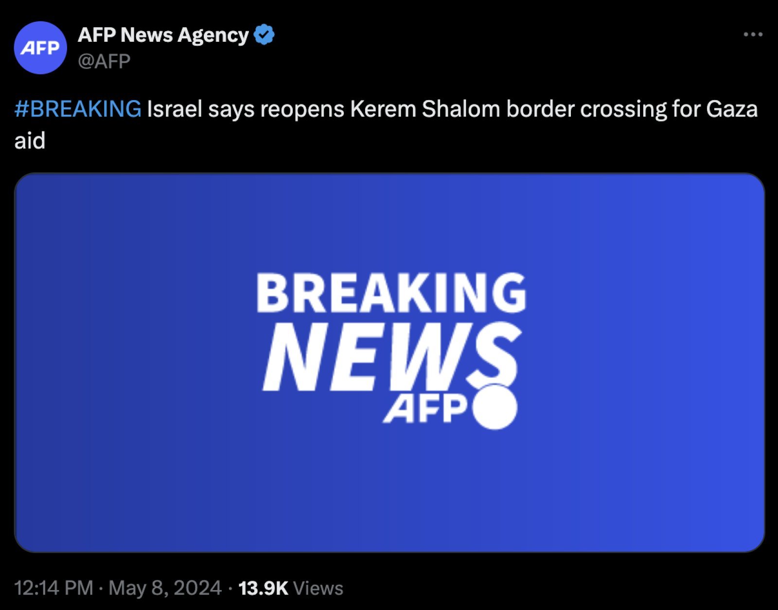 Israel reopens Kerem Shalom border crossing, it will be easier for relief material to reach Gaza