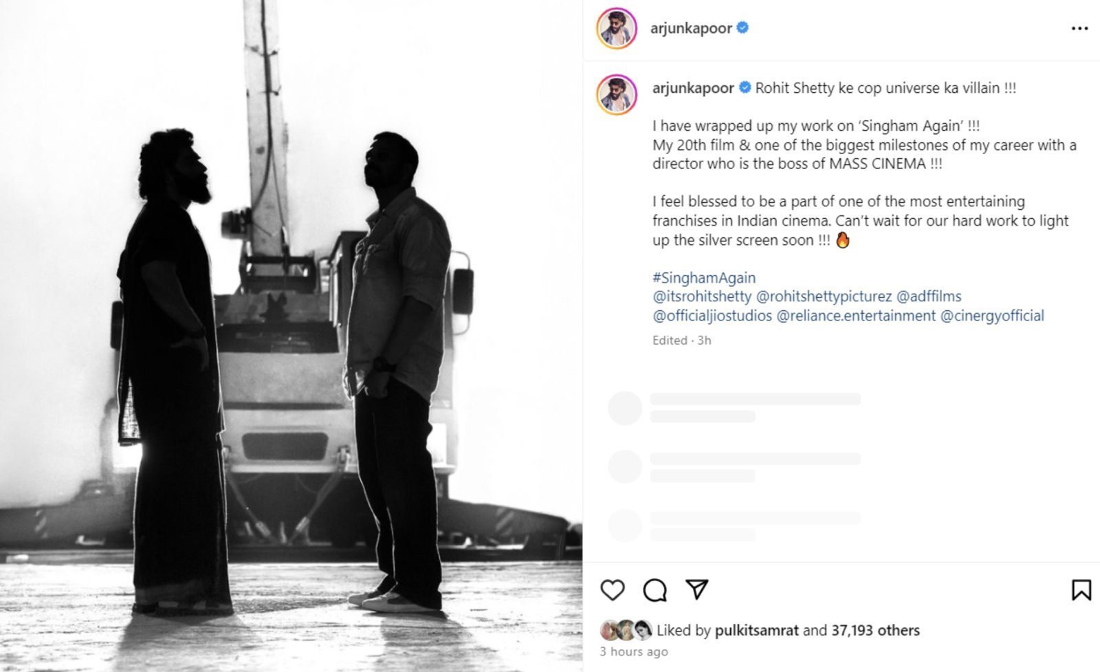 Arjun Kapoor completed the shooting of 'Singham Again', said this on becoming a 'villain' in the 20th film