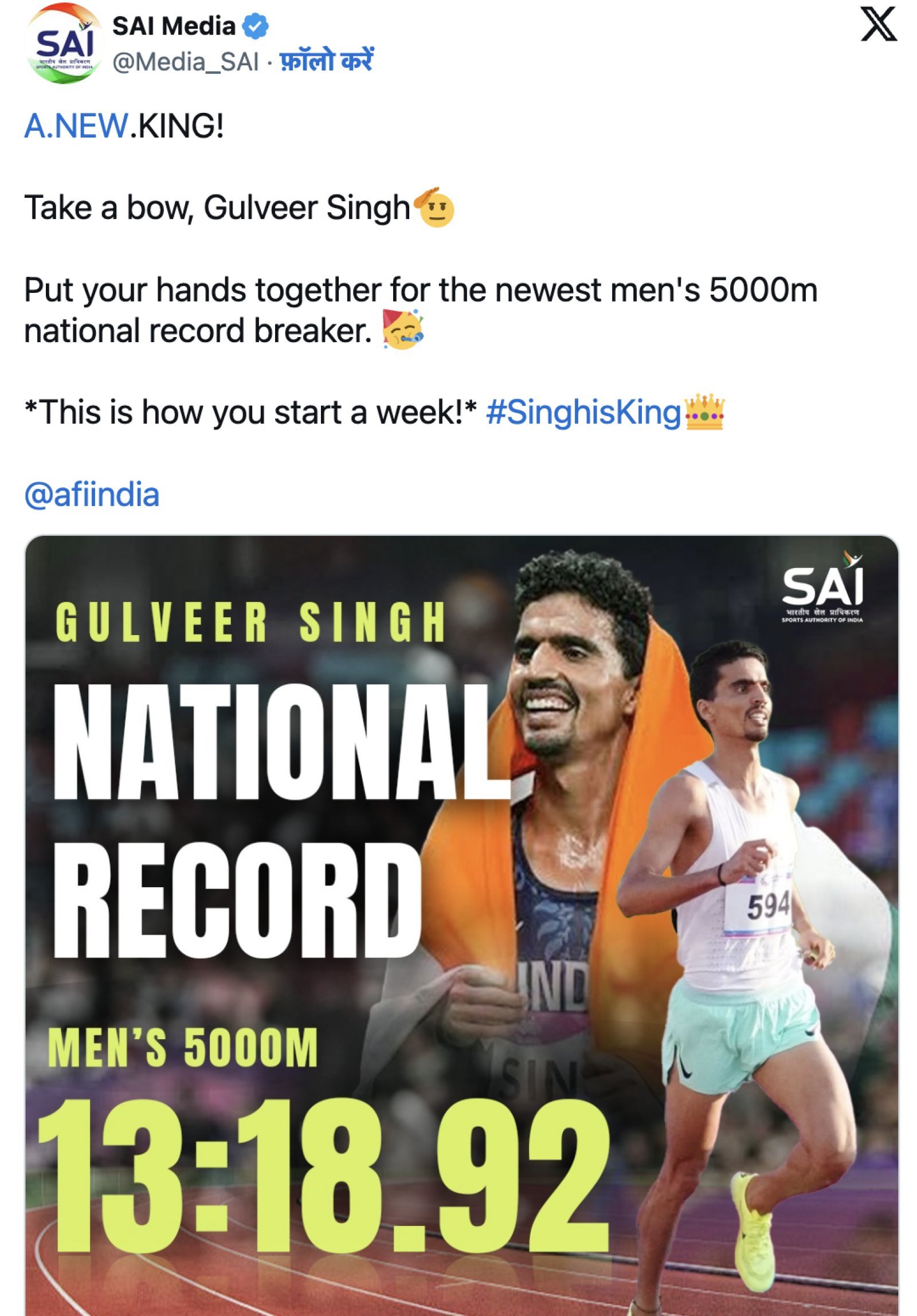 Gulveer Singh did a great job in Portland, broke the record in the 5,000-meter race