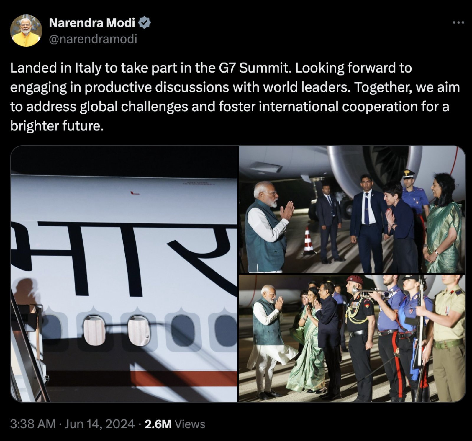 PM Narendra Modi reached Italy, will attend G7 summit today