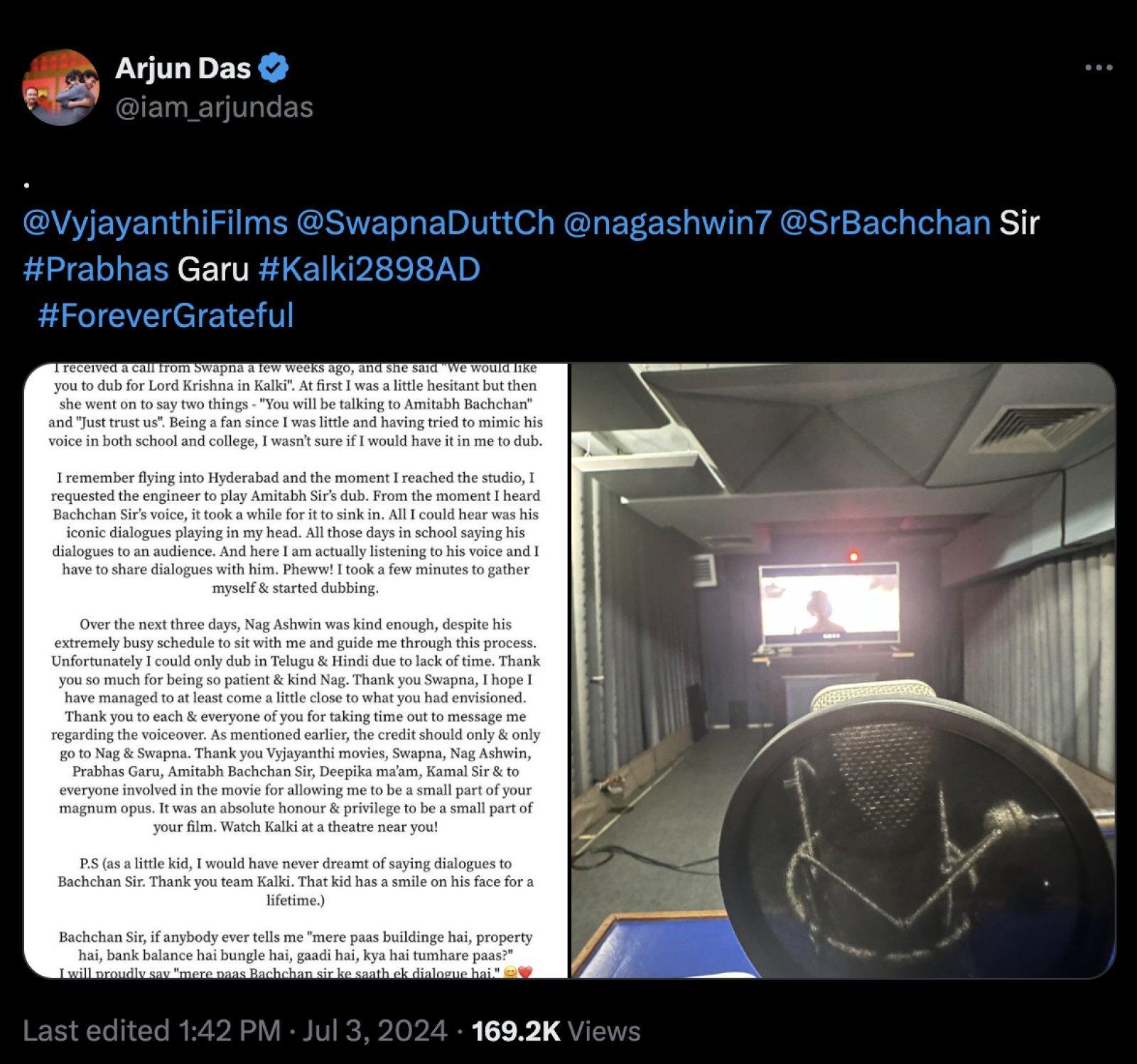 Kalki 2898 AD: Arjun expressed happiness on sharing dialogue with Amitabh, wrote an emotional message and called it a lifetime achievement