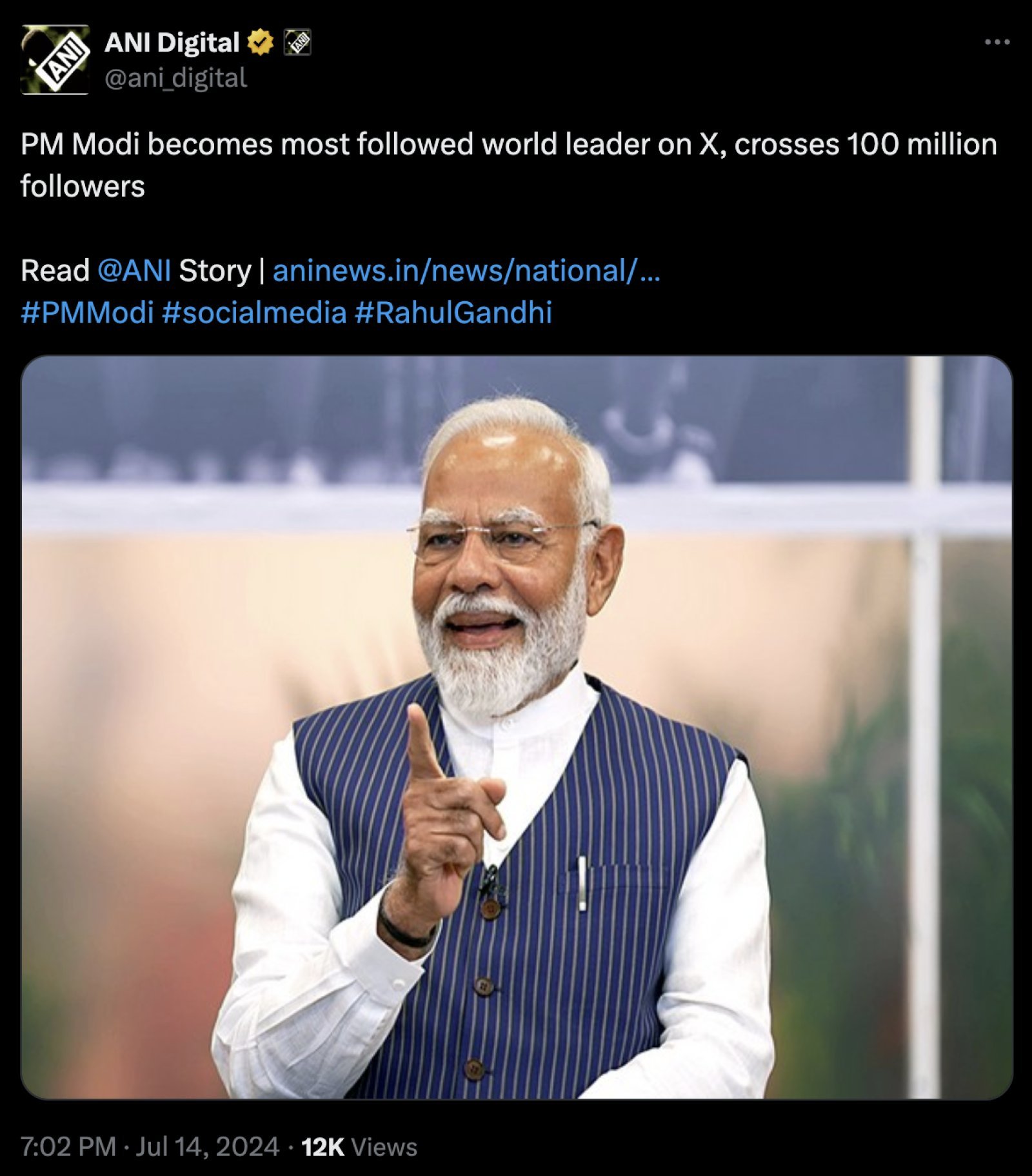 PM Narendra Modi has now set a new record on X became the first leader to have 100 million followers
