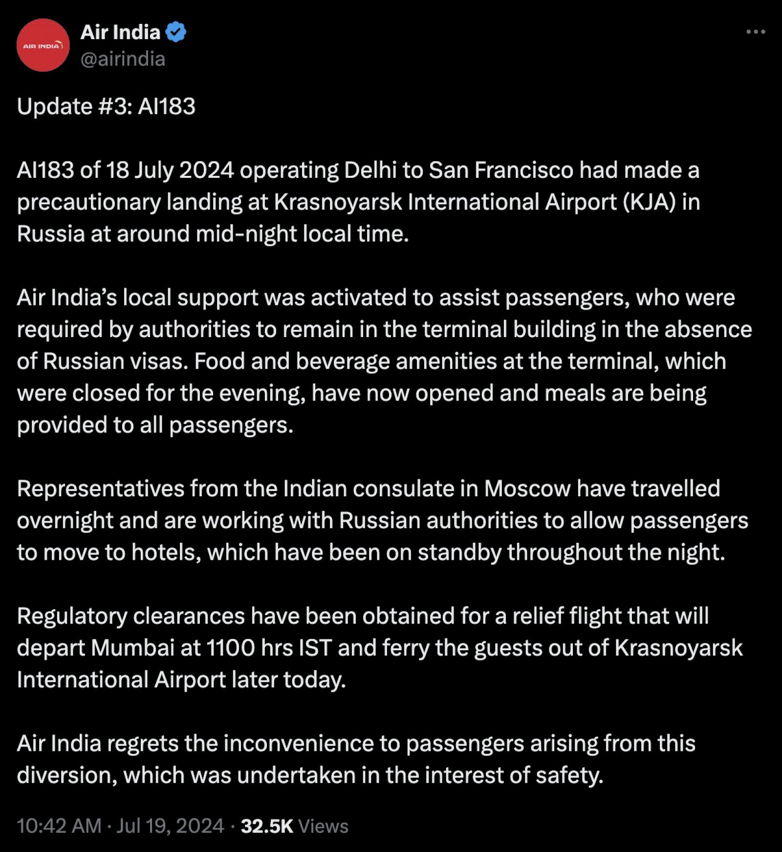 Air India passengers had to spend the night at the airport in Russia, yearned for food and water; now a flight has been sent from Mumbai