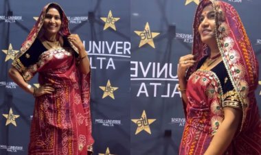 Dholi Meena spread her charm on the ramp wearing Ghagra Lugdi, creating a stir in the Miss Universe competition