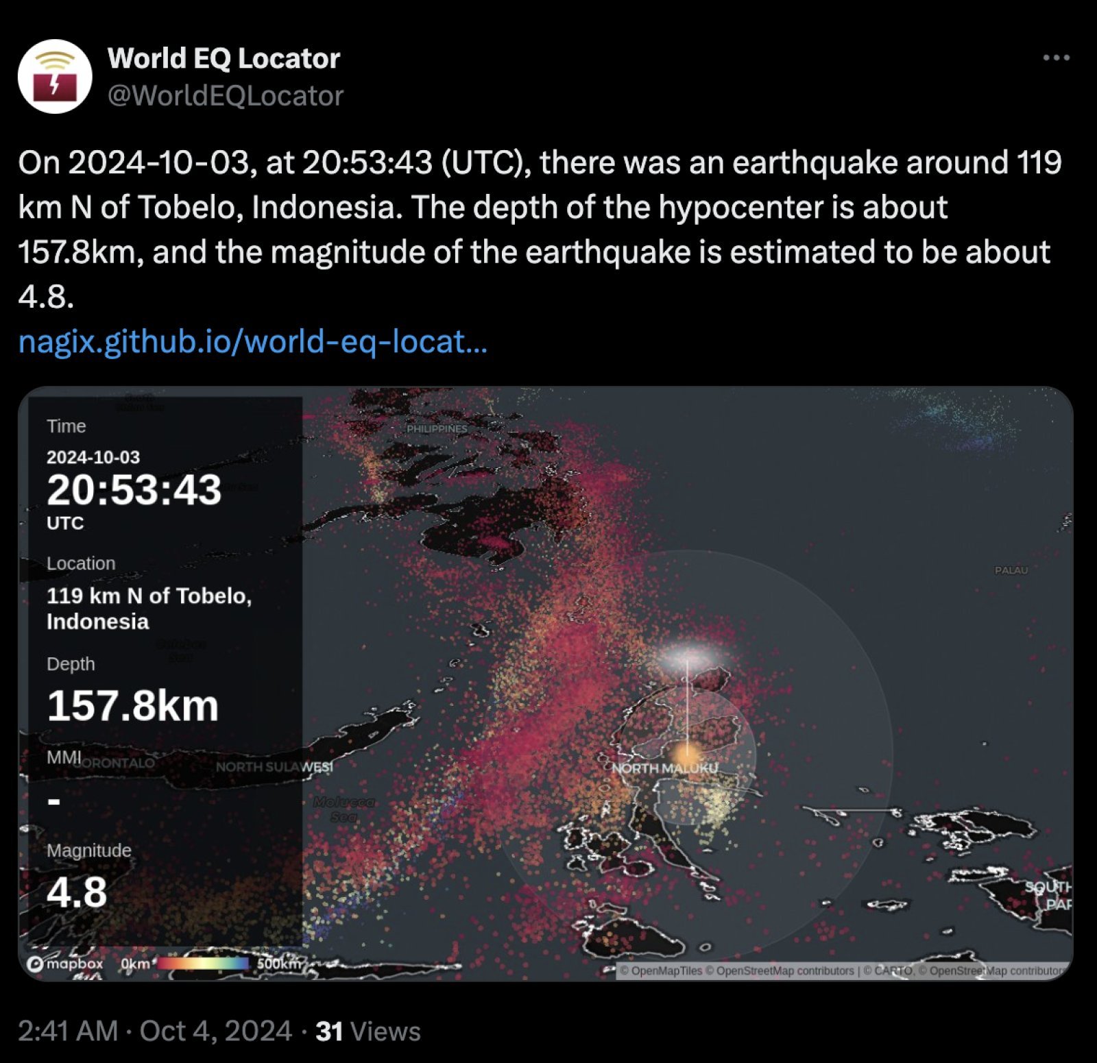 Indonesia hit by earthquake of 4.8 magnitude